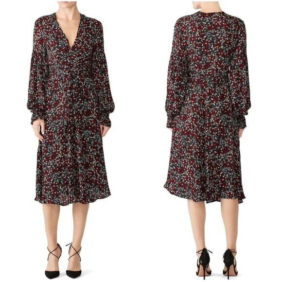 Nicholas Black Red Mini Daisy Wrap Midi Dress $595 - Picture 1 of 10